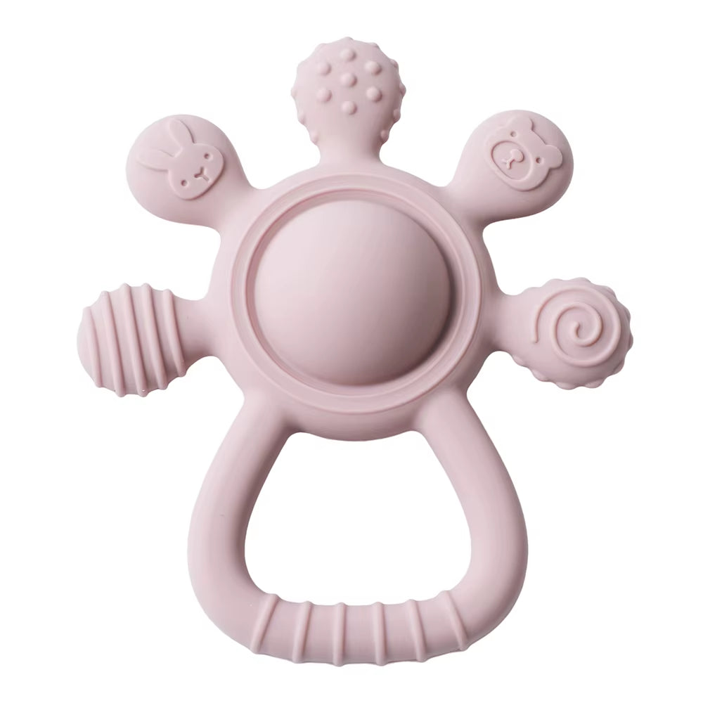 BPA Free Silicone Teether Food Grade Baby 0-12 Toys Teething Rattle Sensory Toys for Toddlers Silicone Hand Bell Soothing Toys