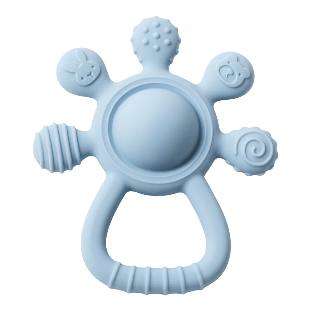 BPA Free Silicone Teether Food Grade Baby 0-12 Toys Teething Rattle Sensory Toys for Toddlers Silicone Hand Bell Soothing Toys