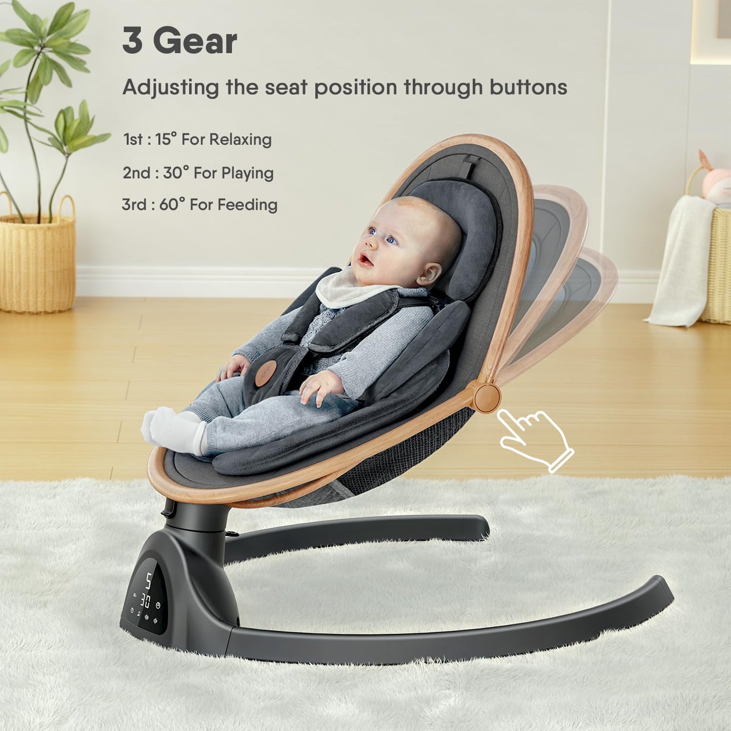 Baby Swings for Infants, Bluetooth Infant Swing with Music Speaker with 3 Seat Positions, 5 Speeds and Remote Control - Portable Baby Swing for Indoor and Outdoor (Black)