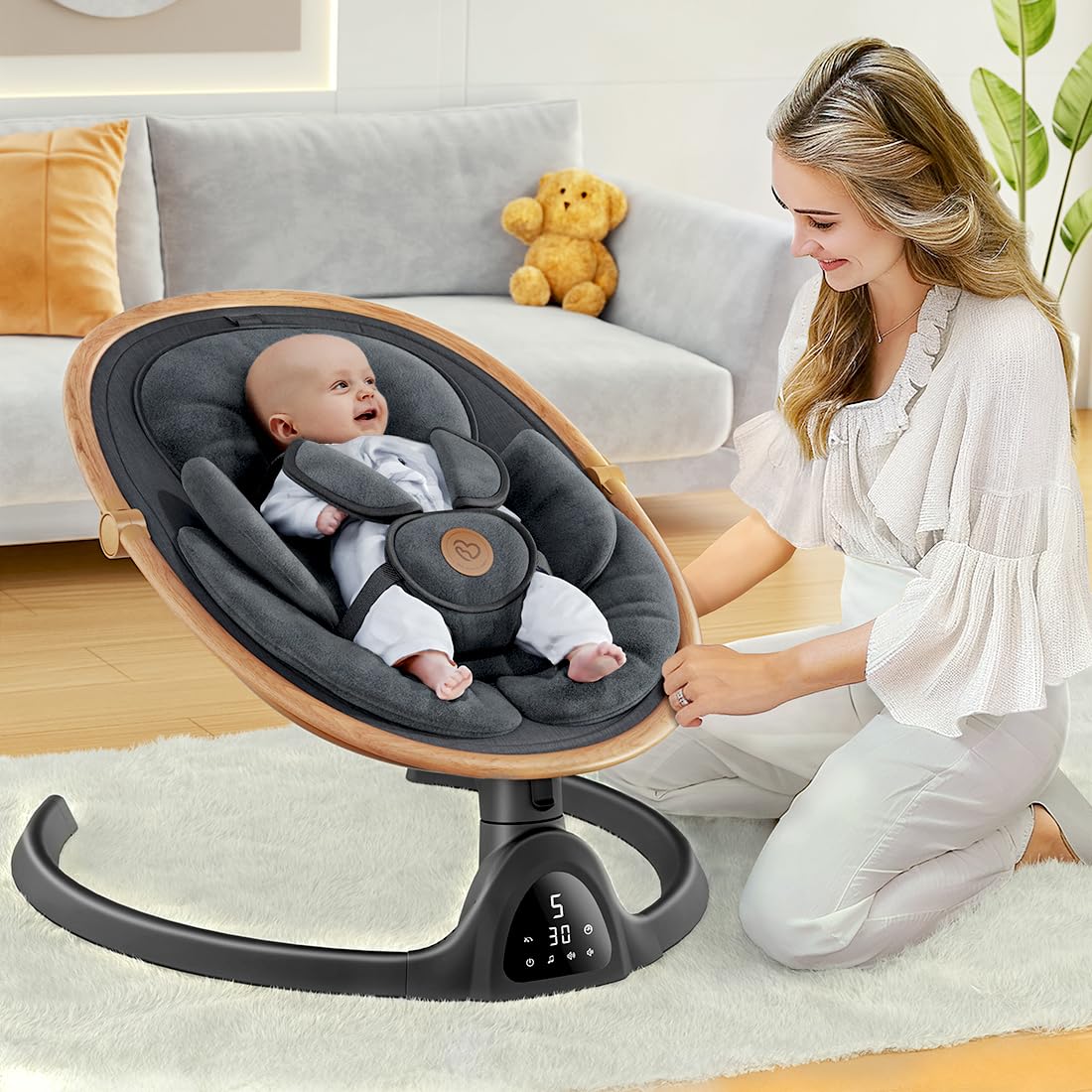 Baby Swings for Infants, Bluetooth Infant Swing with Music Speaker with 3 Seat Positions, 5 Speeds and Remote Control - Portable Baby Swing for Indoor and Outdoor (Black)