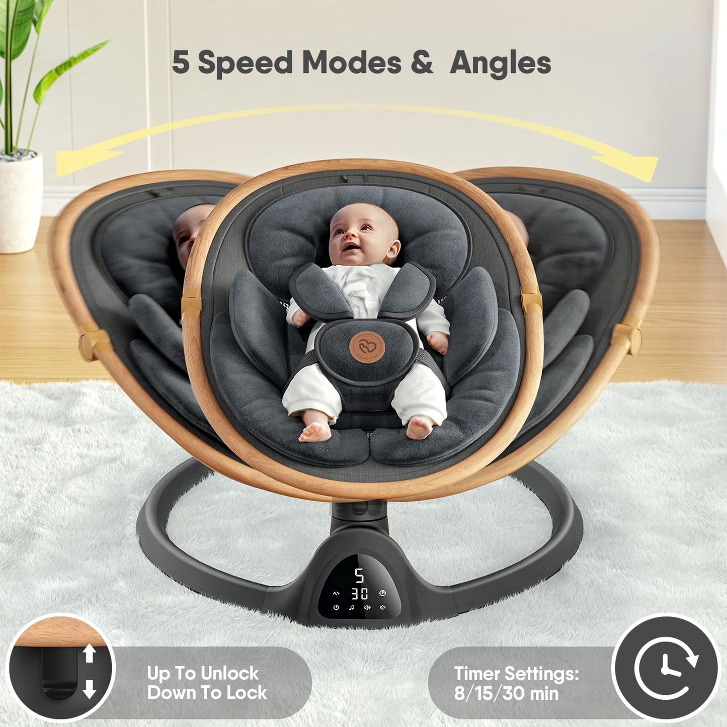 Baby Swings for Infants, Bluetooth Infant Swing with Music Speaker with 3 Seat Positions, 5 Speeds and Remote Control - Portable Baby Swing for Indoor and Outdoor (Black)