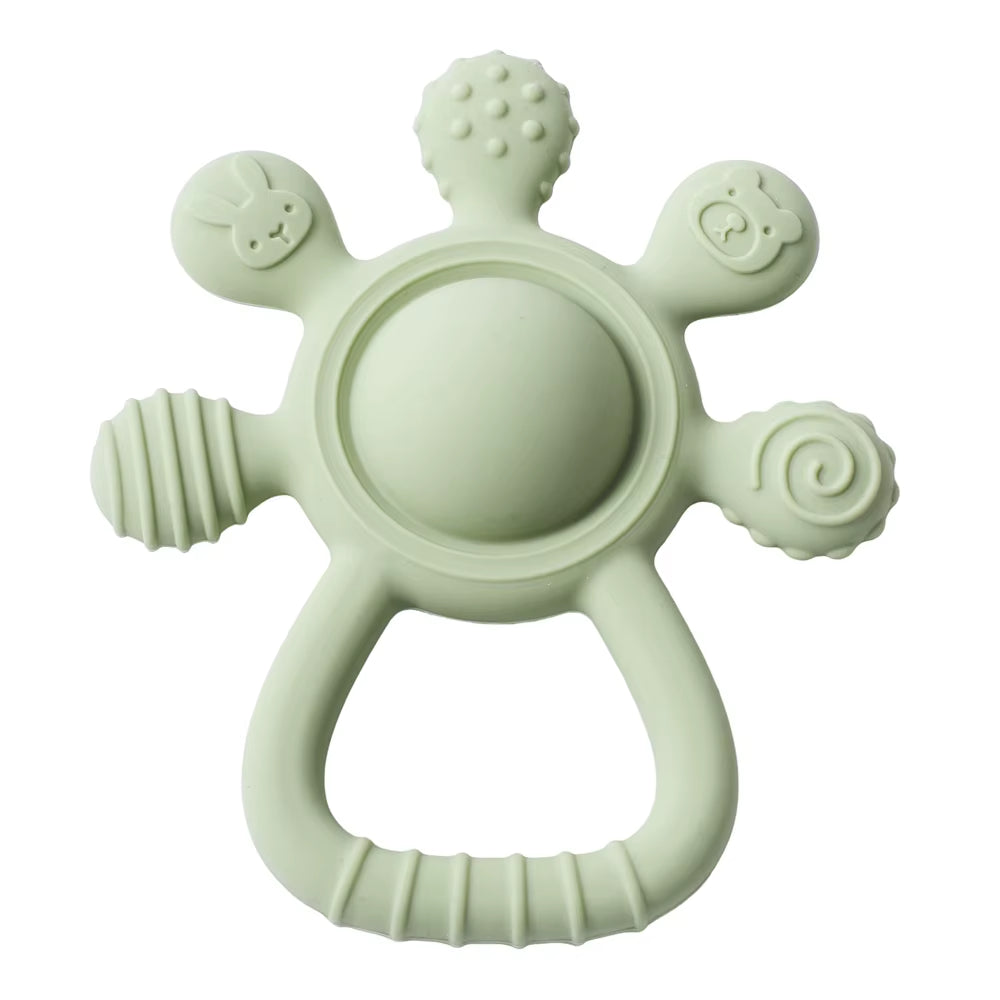BPA Free Silicone Teether Food Grade Baby 0-12 Toys Teething Rattle Sensory Toys for Toddlers Silicone Hand Bell Soothing Toys