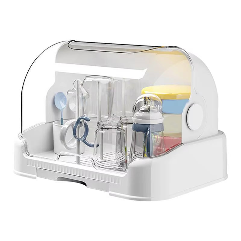 Baby Bottle Drying Rack with Removable Drip Tray Dustproof Bottle Storage Dust-Proof Portable Baby Bottle Storage Box with Lid