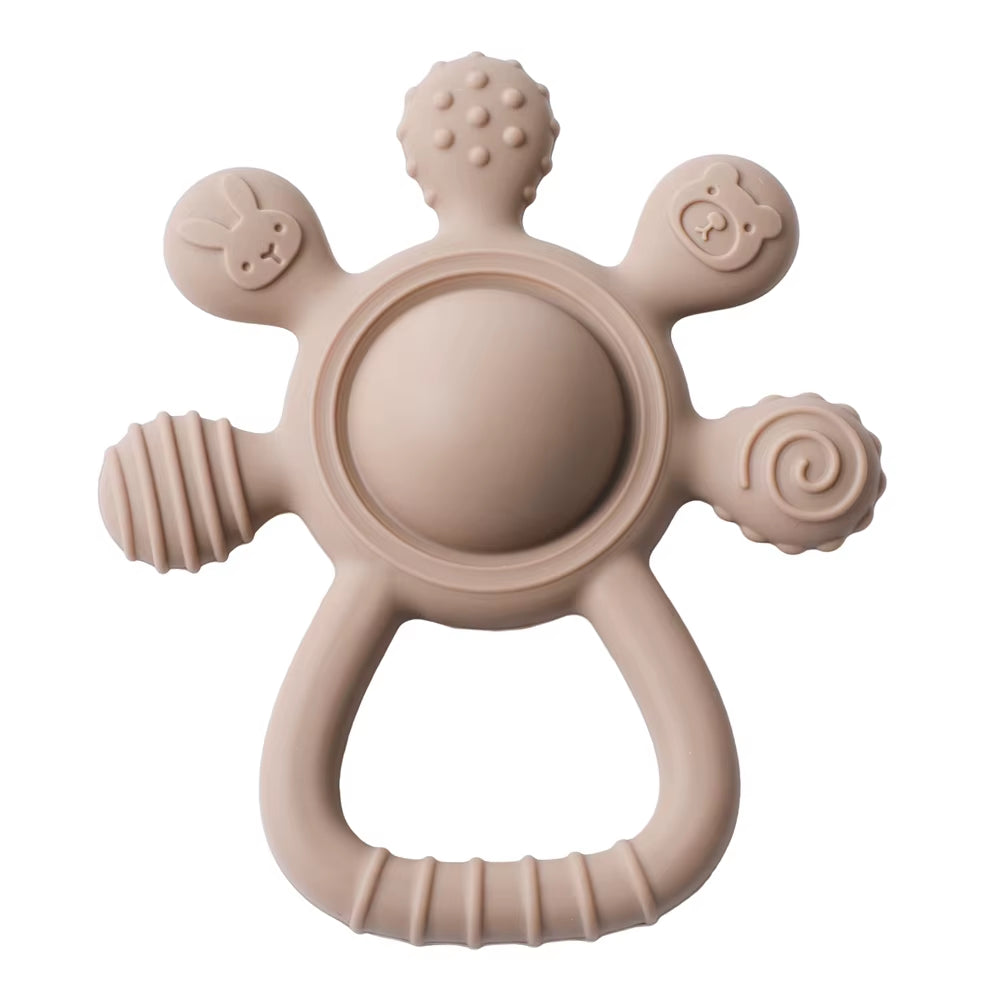 BPA Free Silicone Teether Food Grade Baby 0-12 Toys Teething Rattle Sensory Toys for Toddlers Silicone Hand Bell Soothing Toys