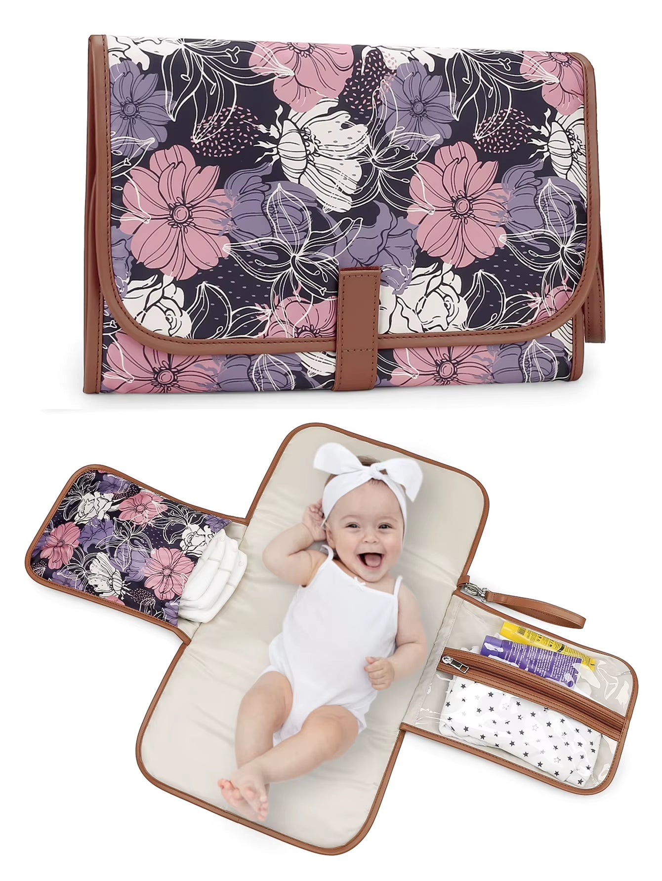 Portable Diaper Changing Pad, Portable Changing Pad for Newborn Girl & Boy - Baby Changing Pad with Smart Wipes Pocket